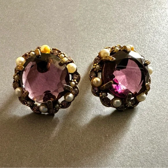 ARTHUR PEPPER ‘ART’ Amethyst Glass Clip On Earrings 1960s Vintage - Picture 7 of 11